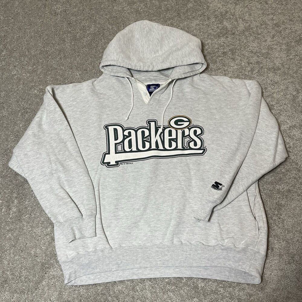 Vintage Green Bay Packers Starter Hoodie Sweatshirt Size XL Boxy 1996 Gray